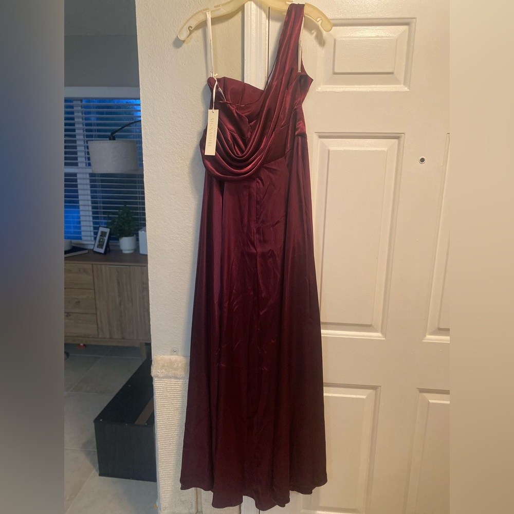 Unaltered Galina Signature Bridesmaid Gown - Wine - Charmeuse - Size 10